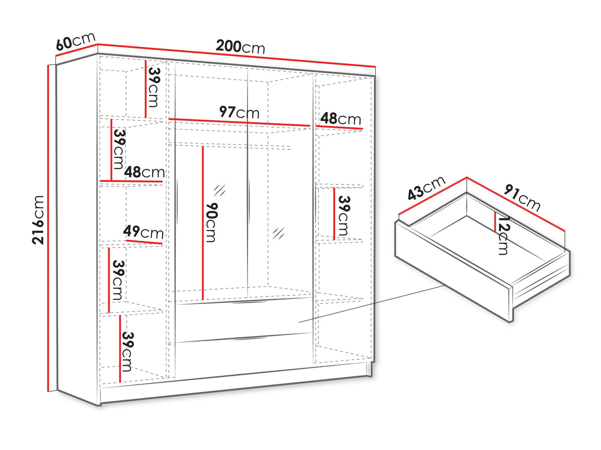 Gardróbszekrény SOFIA II 200, Szín: Tölgy, Fogantyú színe: Aranysárga 4463812