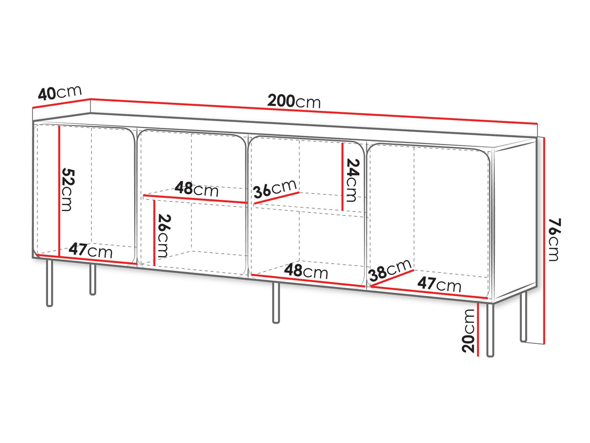 Szekrény 200 4D Rafael, Szín: Vörös toszkán