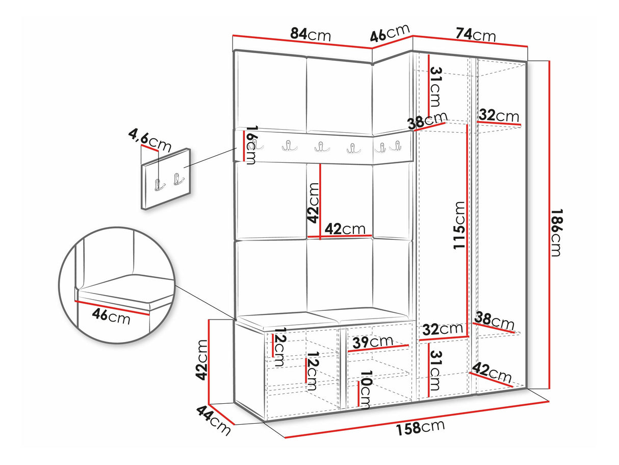 Előszoba garnitúra ORION XII (Tavasz XII), Keret színe: Grafit, Puha falpanel színe: Manila 02 4478204