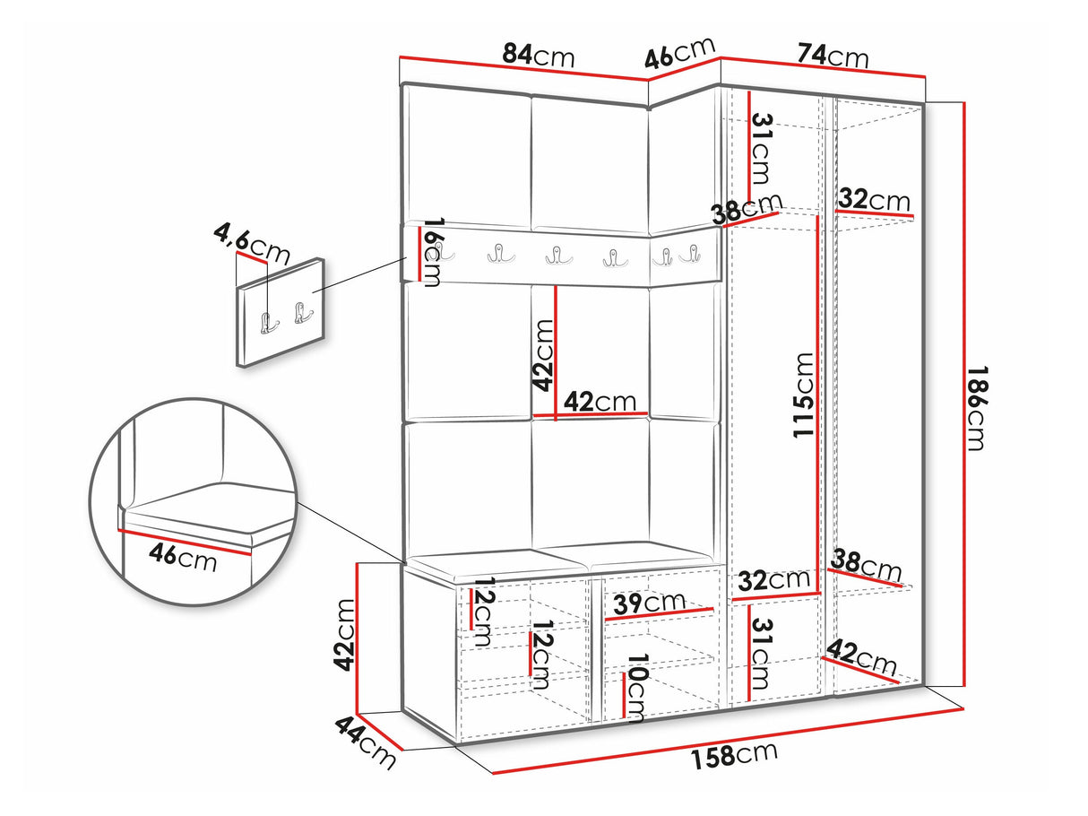 Előszoba garnitúra ORION XII (Tavasz XII), Keret színe: Grafit, Puha falpanel színe: Manila 04 4478296