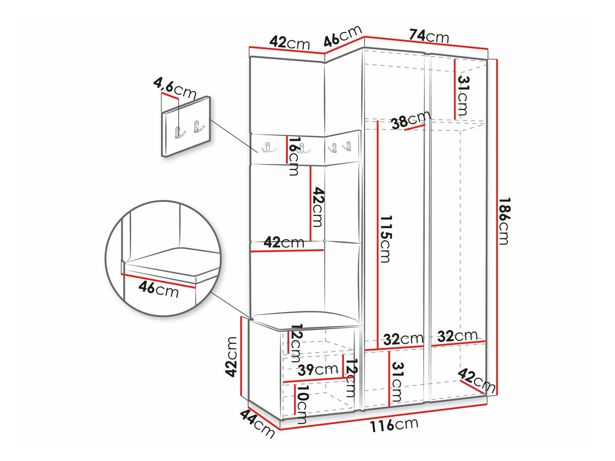 Előszoba garnitúra ORION XXVI (Tavasz XXVI), Keret színe: Fehér, Puha falpanel színe: Soft 011 4478603