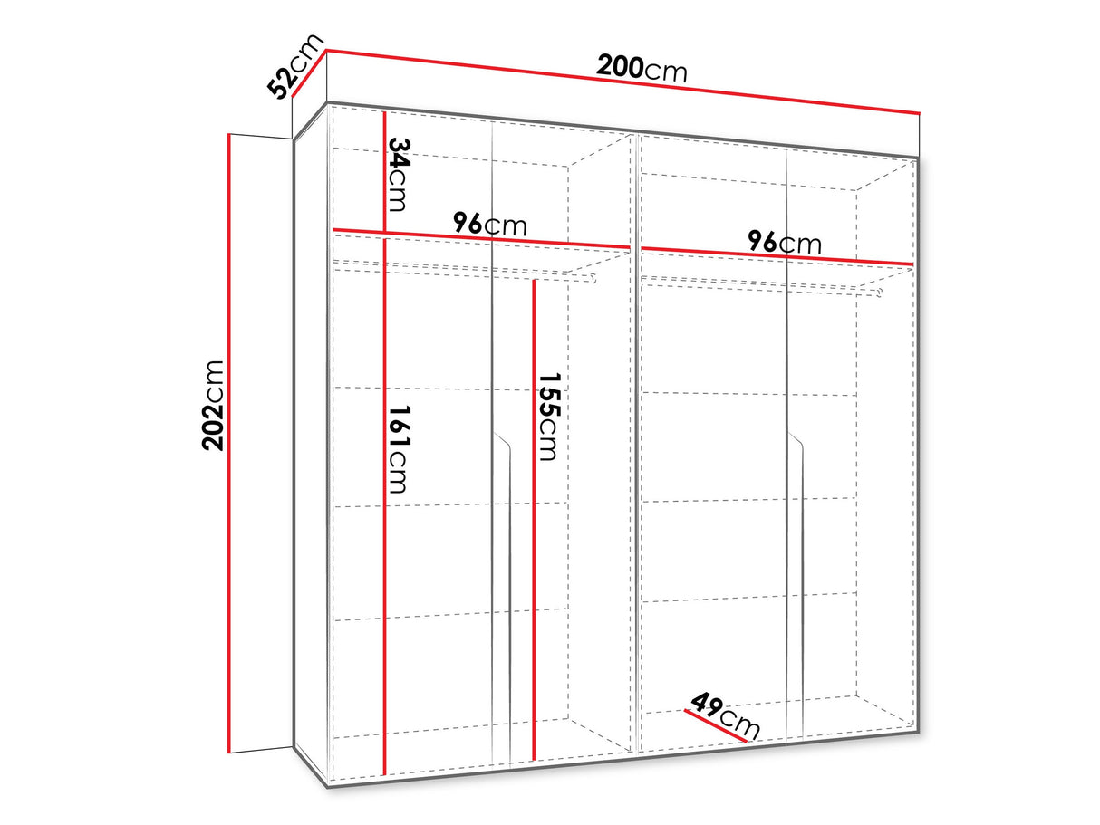 Gardróbszekrény MILA 1 200, Szín: Fehér, Fogantyú színe: