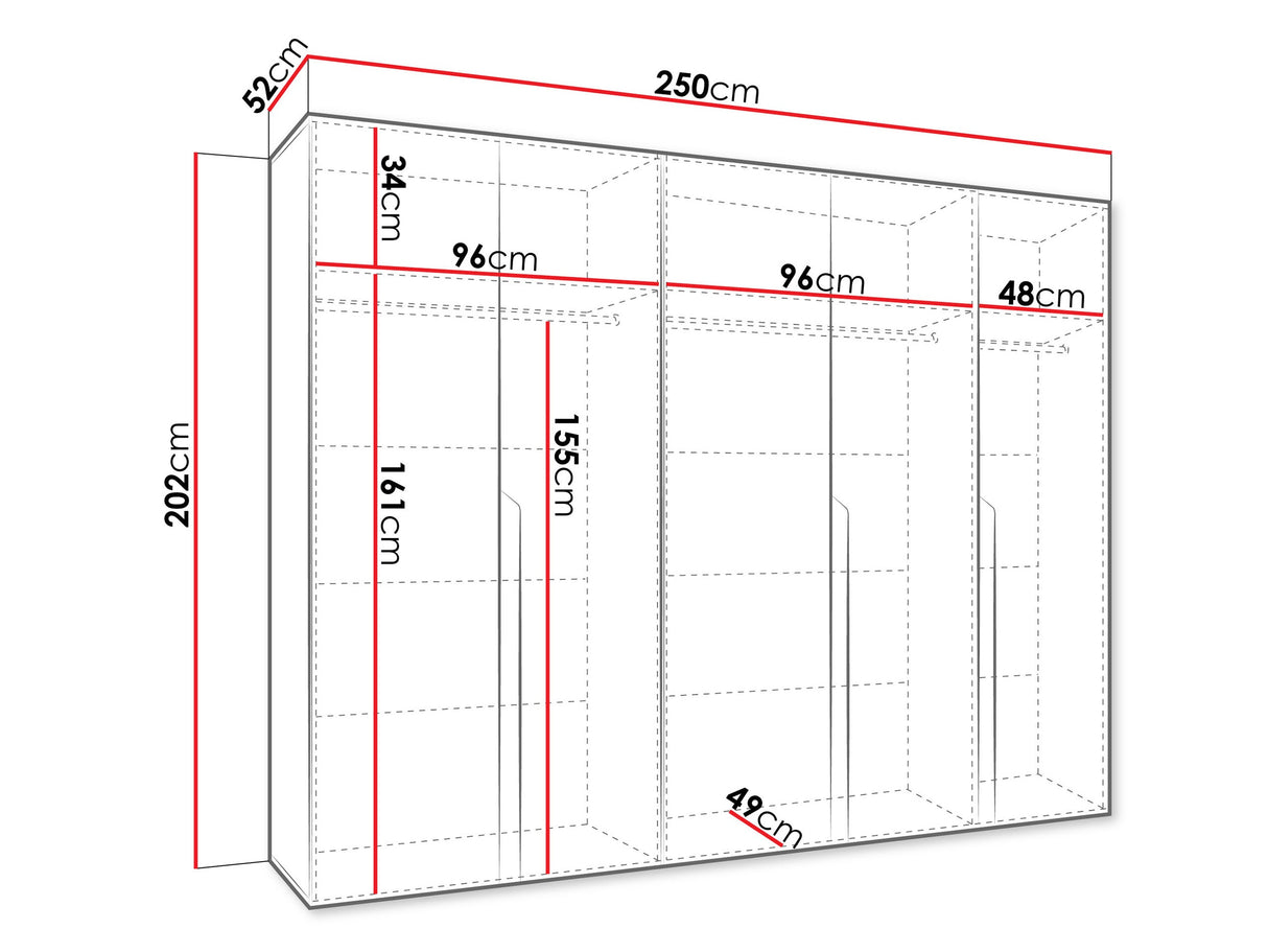 Gardróbszekrény MILA 1 250, Szín: Fehér, Fogantyú színe: Aranysárga