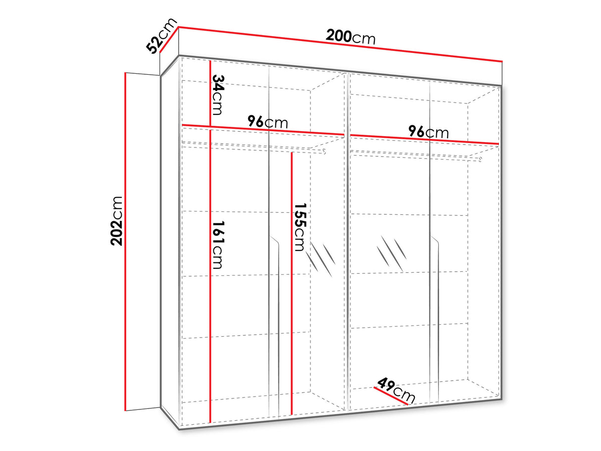 Gardróbszekrény MILA 2 200, Szín:, Fogantyú színe: Aranysárga