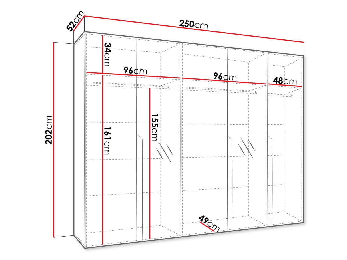 Gardróbszekrény MILA 2 250, Szín:, Fogantyú színe: Aranysárga