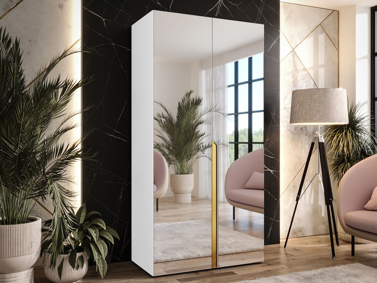 Gardróbszekrény MILA 3 100, Szín: Fehér, Fogantyú színe: Aranysárga