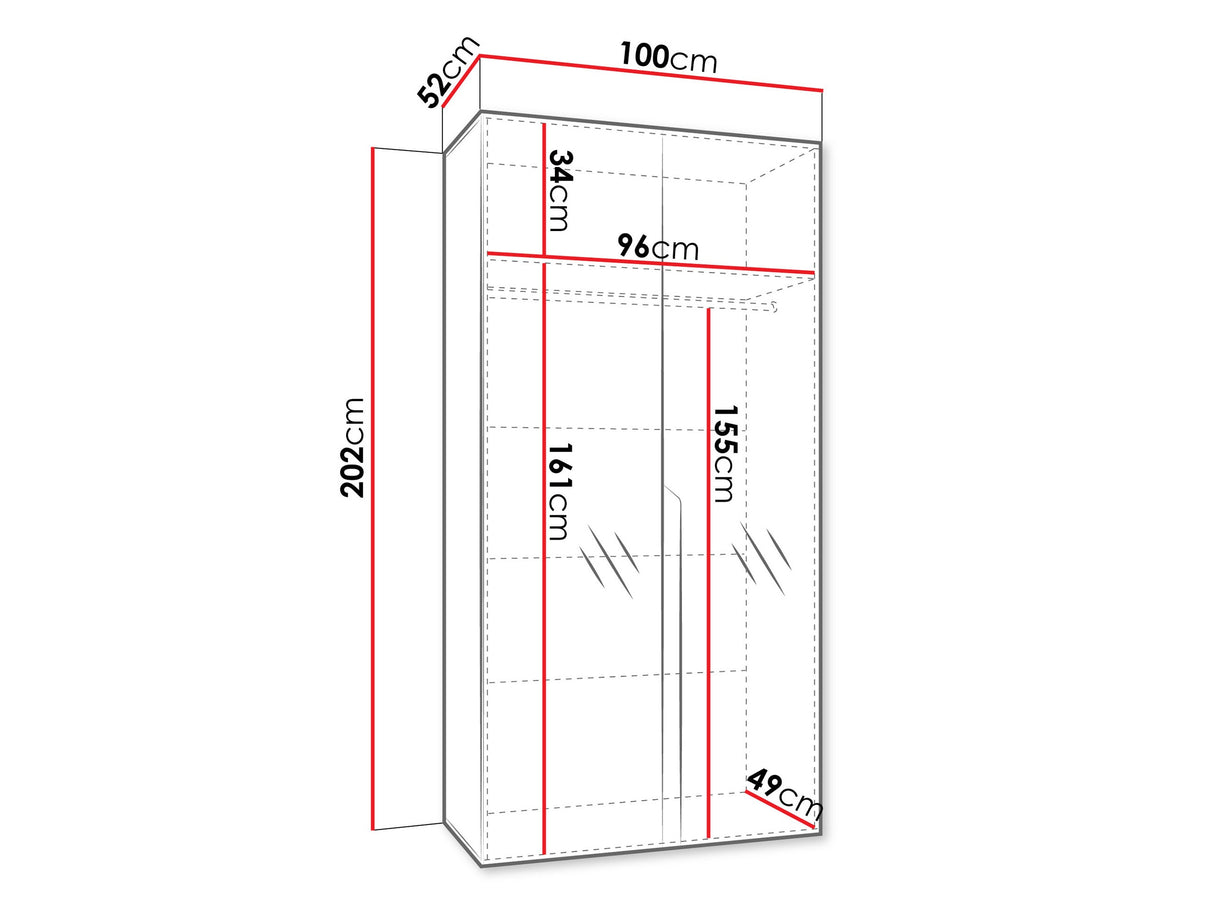Gardróbszekrény MILA 3 100, Szín: Fehér, Fogantyú színe: Aranysárga