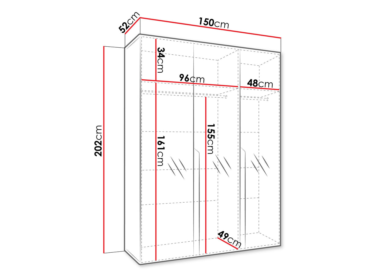 Gardróbszekrény MILA 3 150, Szín: Kasmír, Fogantyú színe: