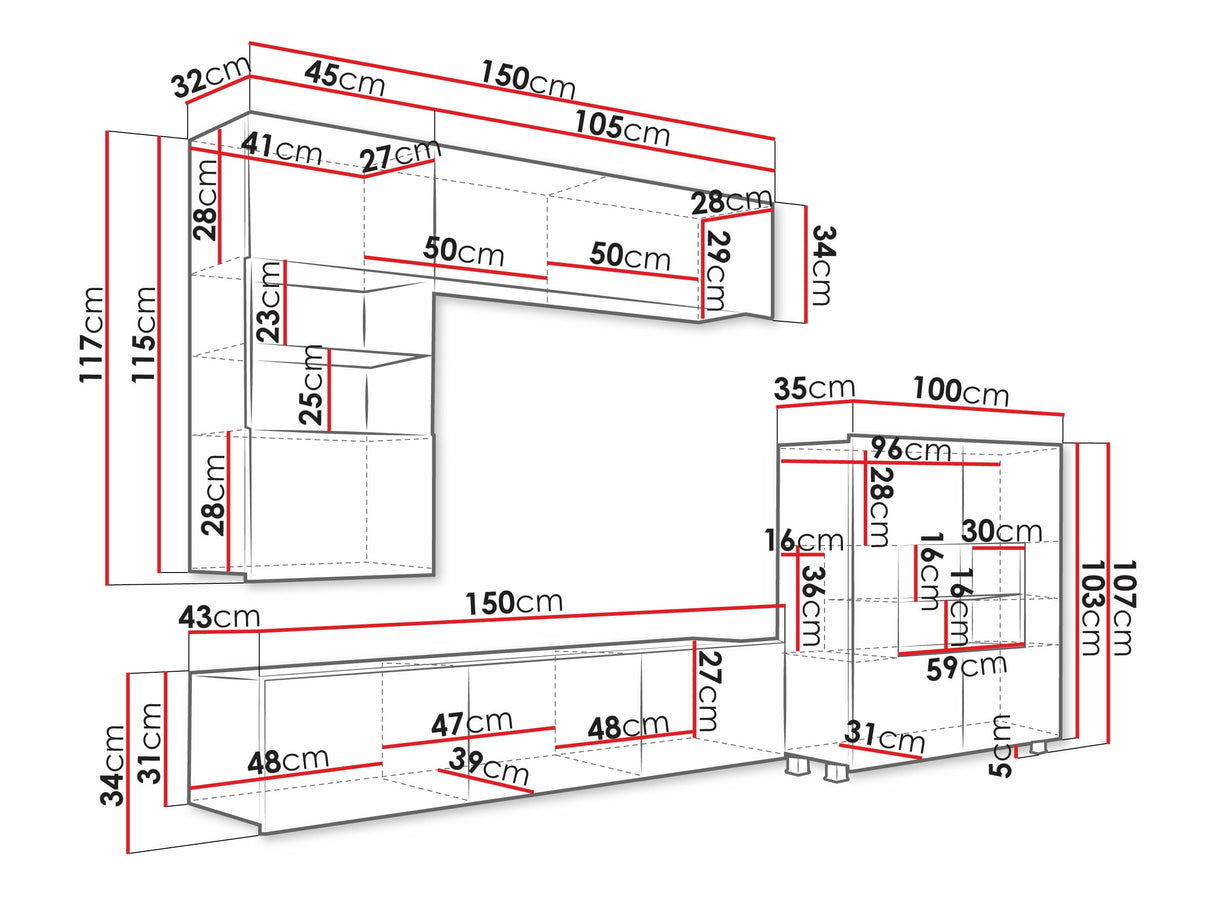 Nappali szett Calabrini (Bralani III), -világítás: Nem, Szín: Fényes fehér 4509172
