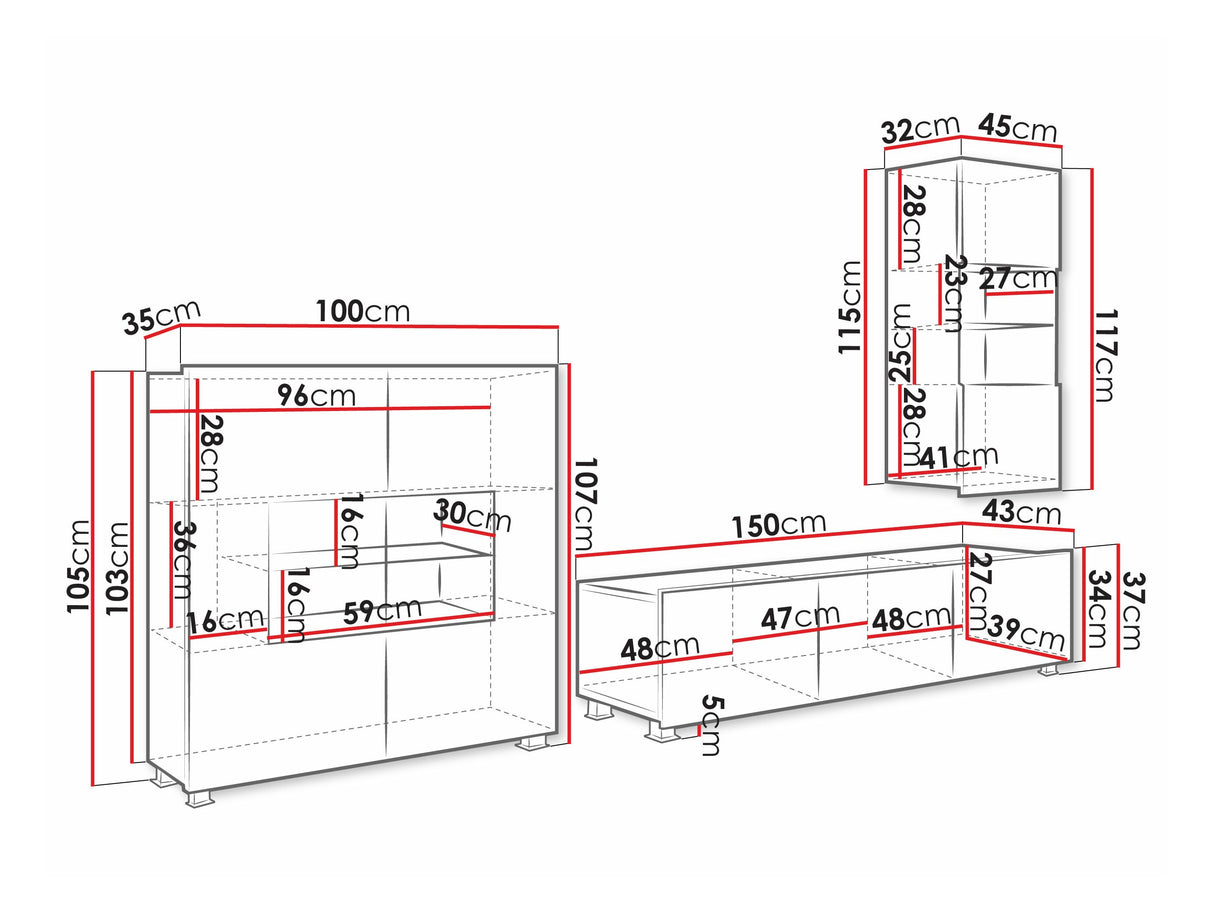 Nappali szett Calabrini (Bralani VII), Szín: Fehér + Fényes fehér, -világítás: Kék 4509643