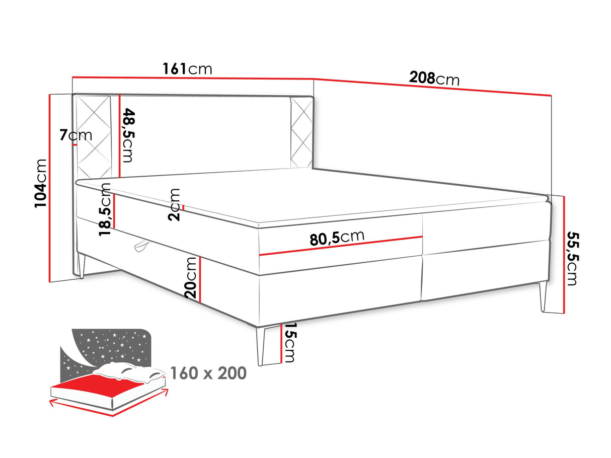 Kontinentális ágy PORTES + topper, Szín: Polo 897, Alvó felület mérete: 160 x 200 cm