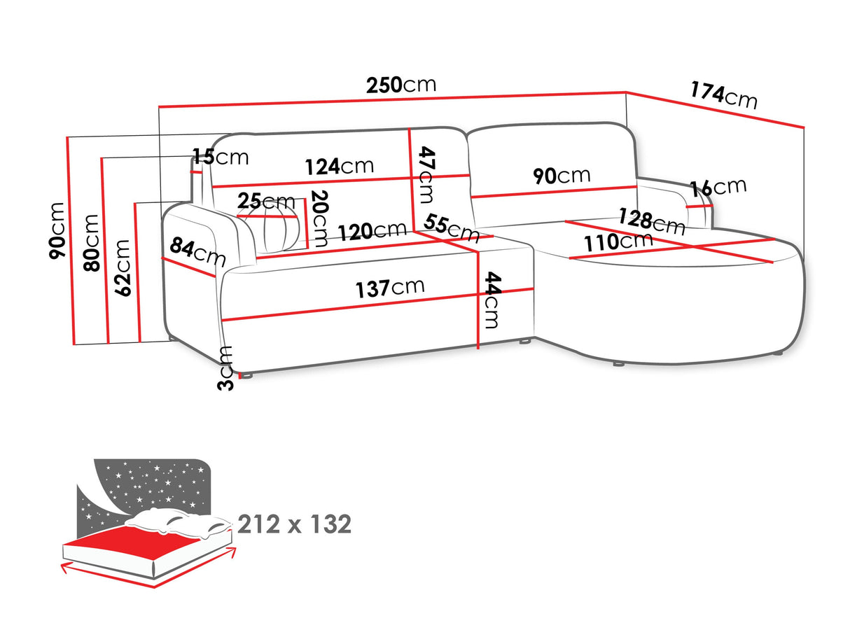 Sarokkanapé LORIDU, Szín: Poso 110, Változatok: Jobb