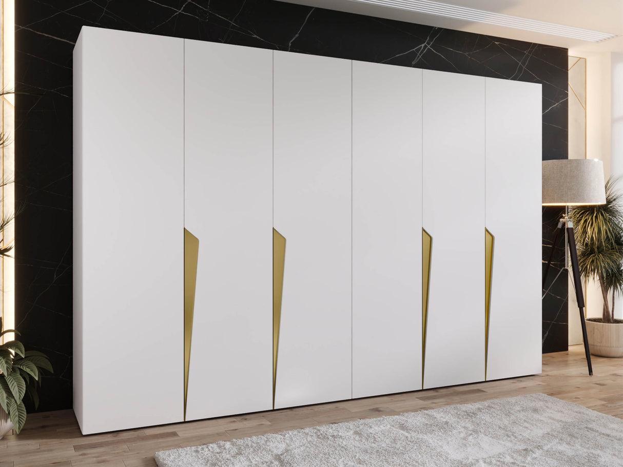 Gardróbszekrény PIANO 1 300, Szín: Fehér, Fogantyú színe: Aranysárga