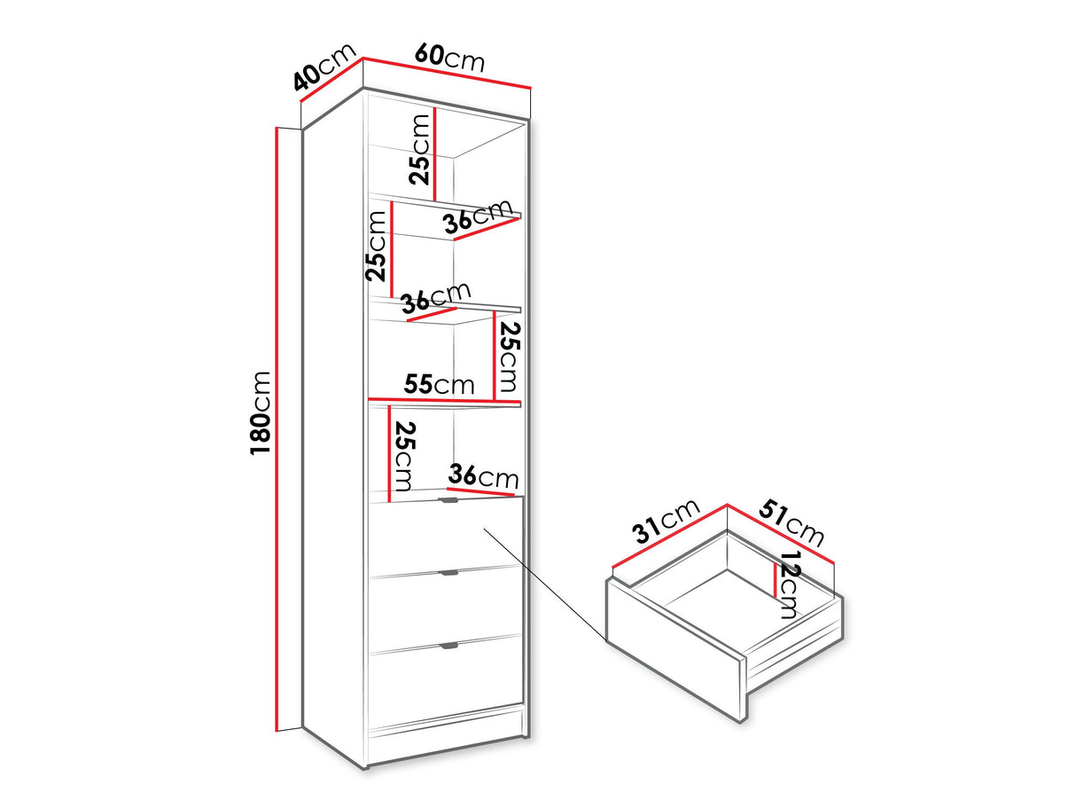 Könyvespolc 3SZ TIRENO, Szín: Fehér 4642576