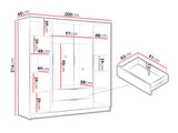 Gardróbszekrény SOFIA II 200, Szín: Fehér + Fényes fehér, Fogantyú színe: Aranysárga
