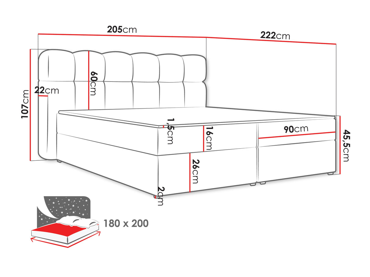 Kontinentális ágy Łoże SOFTI II + topper M, Szín: Lambi 11, Alvó felület mérete: 180 x 200 cm