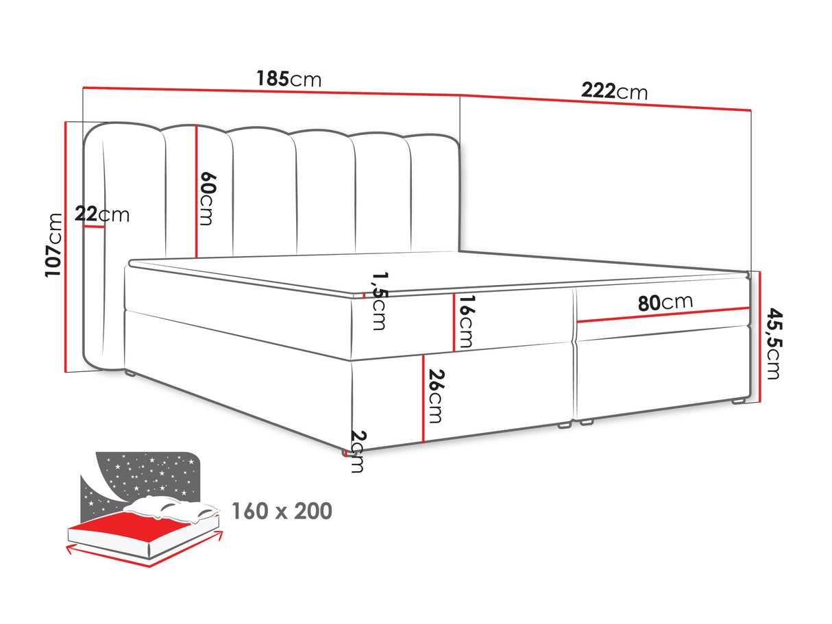 Kontinentális ágy Łoże SOFTI I topper M, Szín: Lambi 03, Alvó felület mérete: 160 x 200 cm 4846013