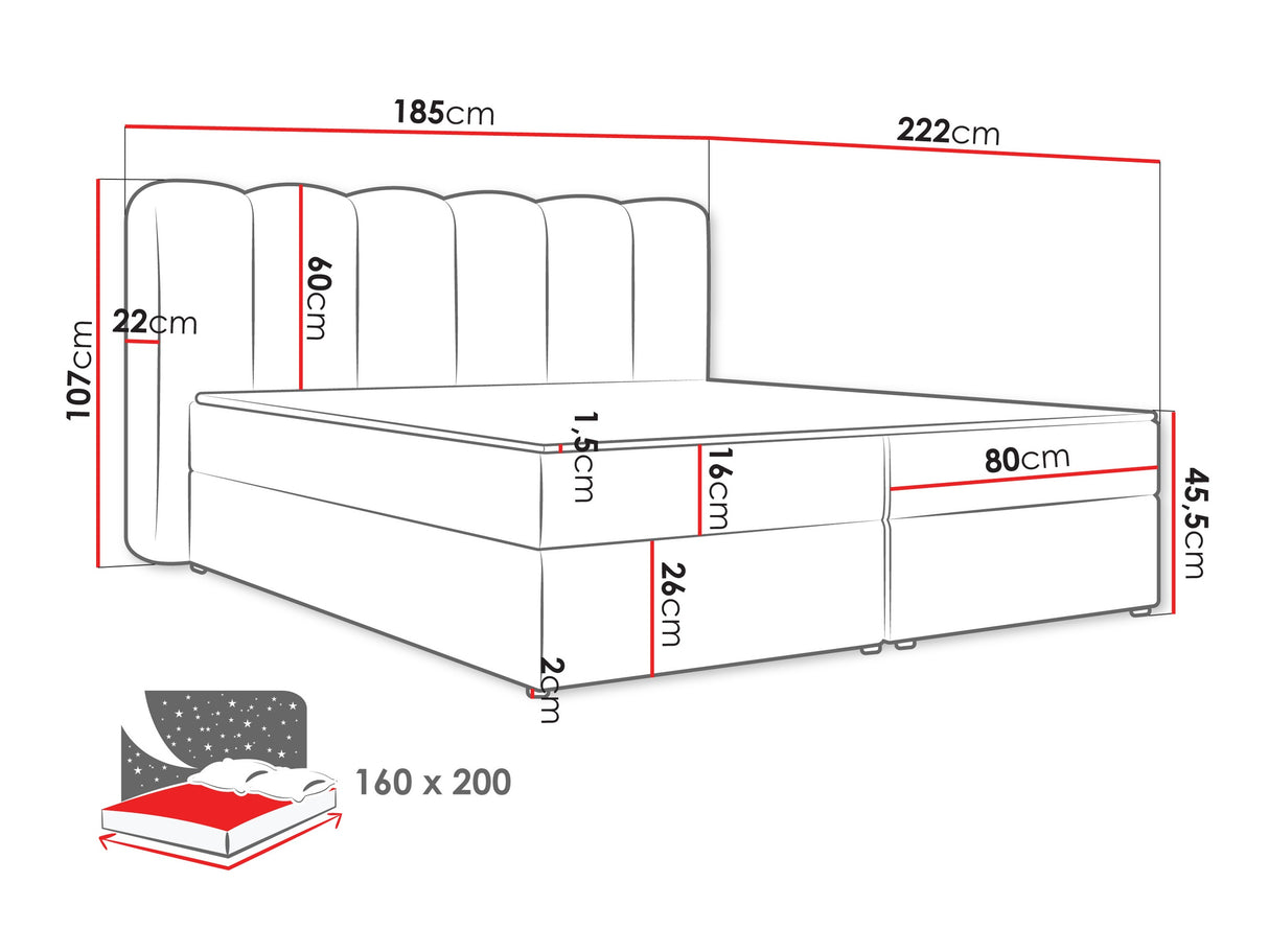 Kontinentális ágy Łoże SOFTI I topper M, Szín: Lambi 07, Alvó felület mérete: 160 x 200 cm 4846016