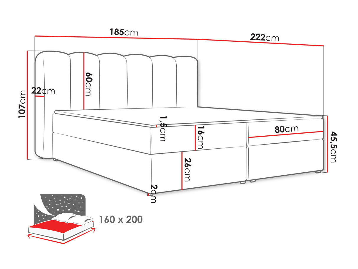 Kontinentális ágy Łoże SOFTI I topper M, Szín: Lambi 11, Alvó felület mérete: 160 x 200 cm 4846018