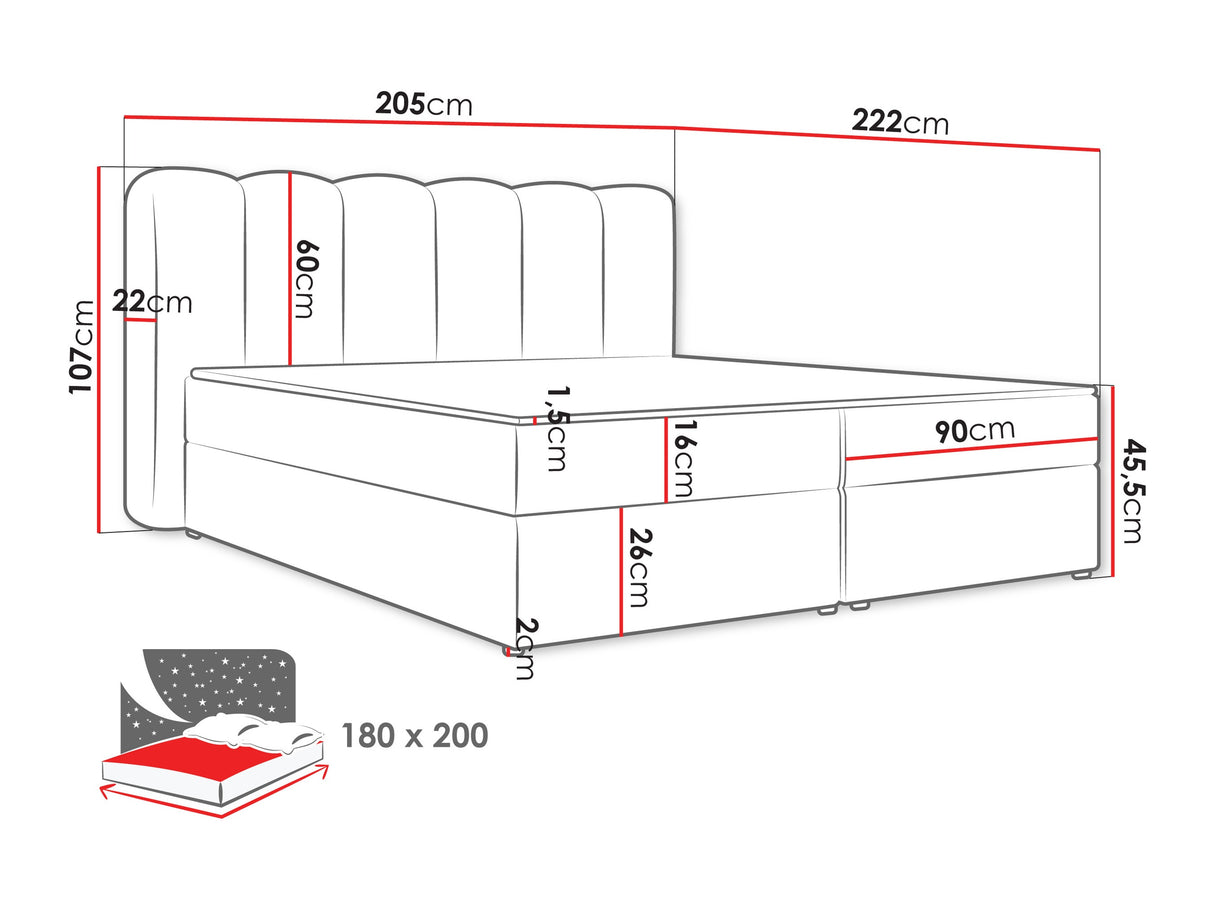 Kontinentális ágy Łoże SOFTI I topper M, Szín: Lambi 12, Alvó felület mérete: 180 x 200 cm 4846026