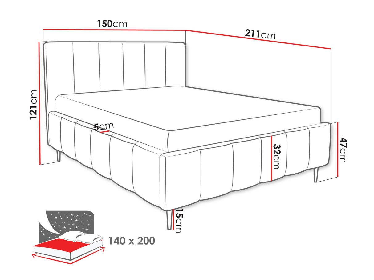 Ágy LUNARO LEG, Szín: Lambi 04, Alvó felület mérete: 140 x 200 cm