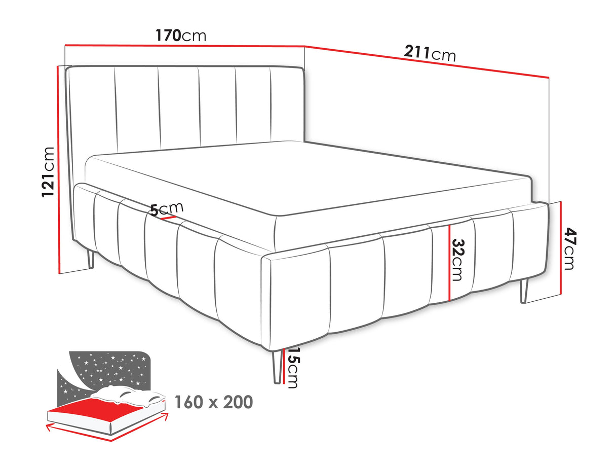 Ágy LUNARO LEG, Szín: Lambi 06, Alvó felület mérete: 160 x 200 cm