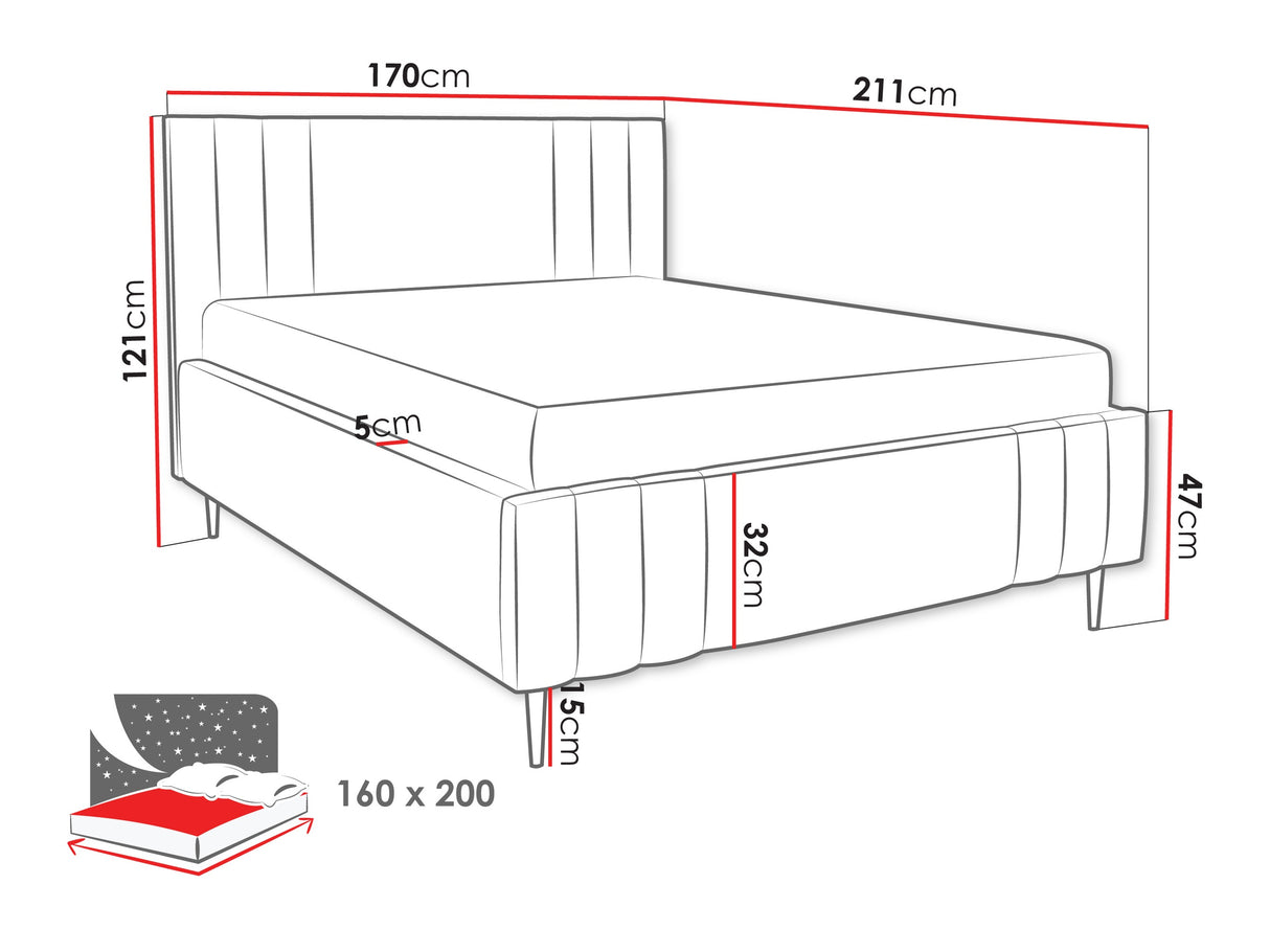 Ágy RIBO LEG, Szín: Nazar 225.01, Alvó felület mérete: 160 x 200 cm