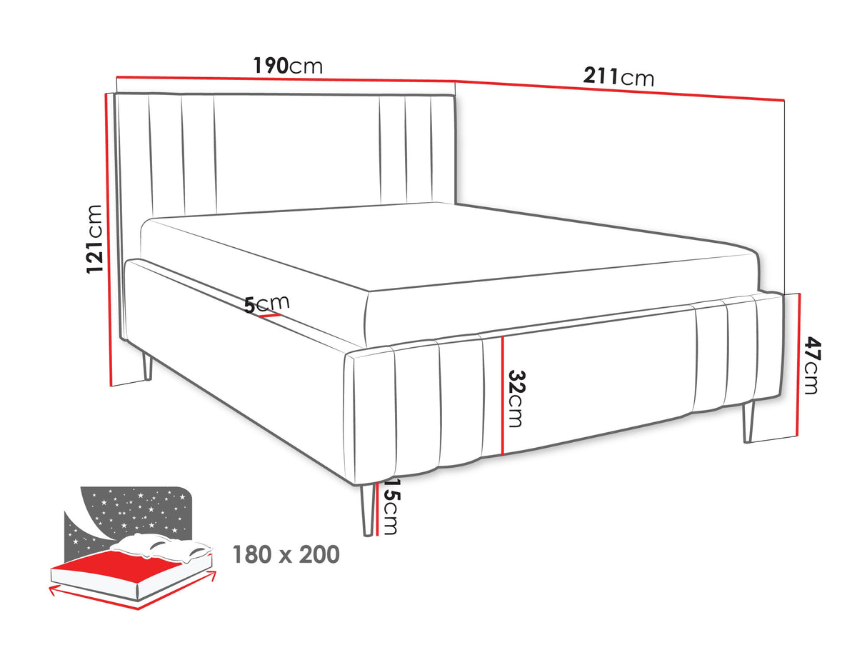 Ágy RIBO LEG, Szín: Nazar 225.01, Alvó felület mérete: 180 x 200 cm