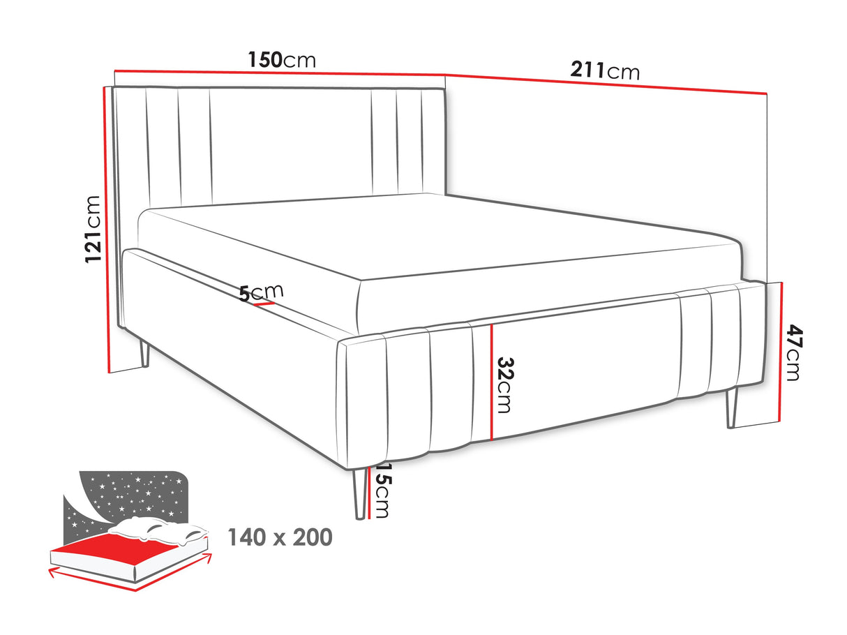 Ágy RIBO LEG, Szín: Nazar 225.03, Alvó felület mérete: 140 x 200 cm