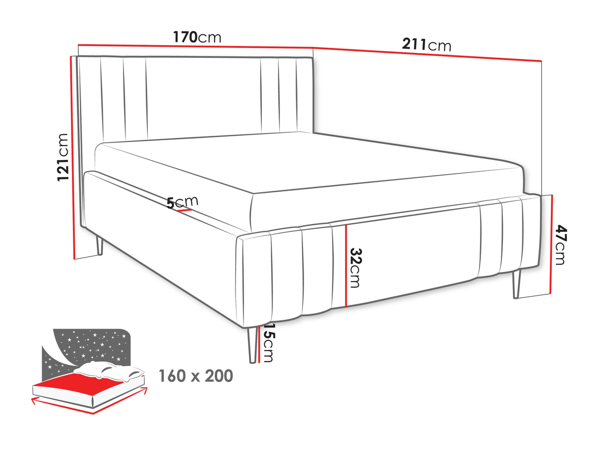 Ágy RIBO LEG, Szín: Nazar 225.06, Alvó felület mérete: 160 x 200 cm