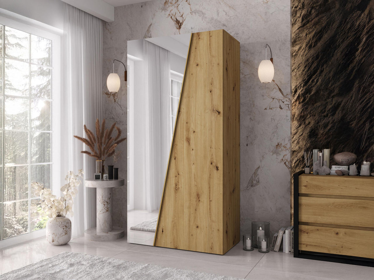 Gardróbszekrény ZEN 100 1L, Szín: Artisan tölgy, Fogantyú színe: Aranysárga