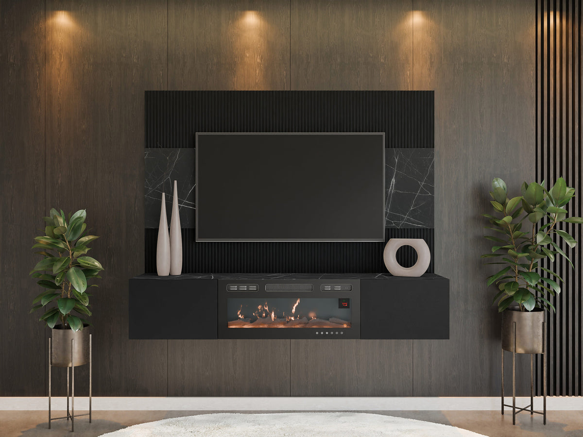 Nappali szett RTV 180x150 DEROMI EF +, Szín: Fekete + Fekete márvány