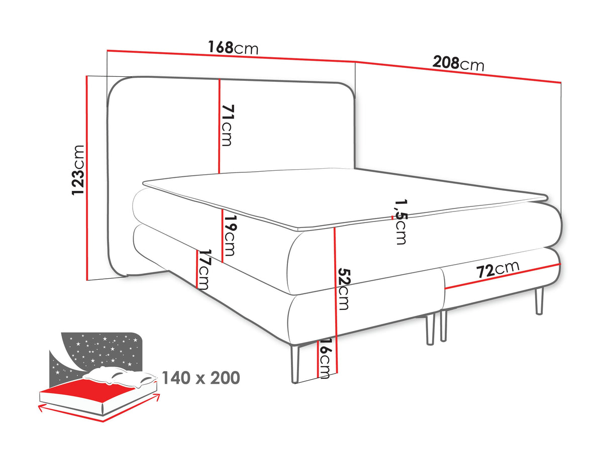Kontinentális ágy Łoże AMARETTO + topper M, Szín: Nazar 225.03, Alvó felület mérete: 140 x 200 cm 5064649