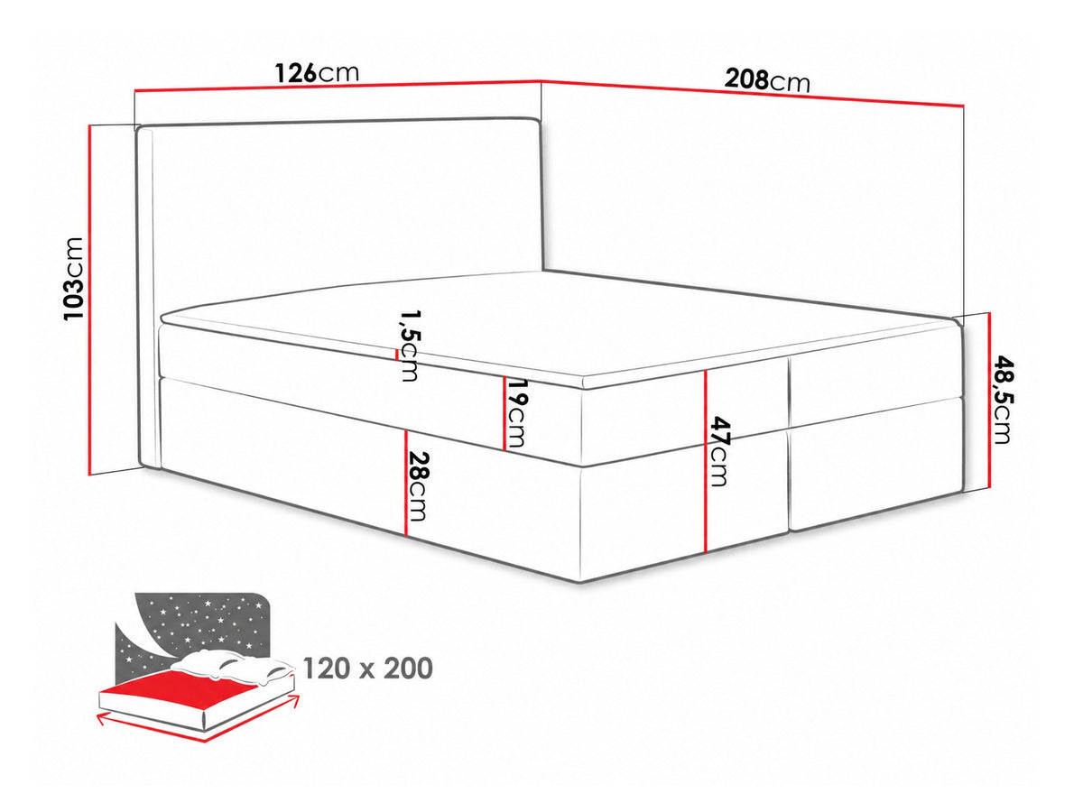 Kontinentális ágy Cosmo (Malwa), Szín: Velluto 11, Alvó felület mérete: 120 x 200 cm 5080085