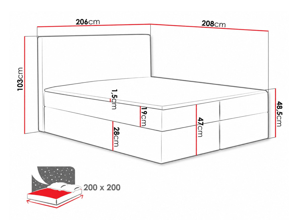 Kontinentális ágy Cosmo (Malwa), Szín: Velluto 10, Alvó felület mérete: 200 x 200 cm 5080108