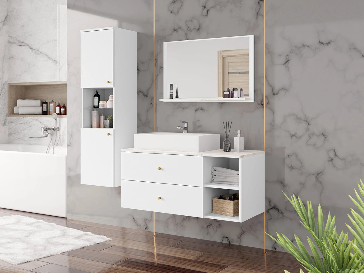 Fürdőszobatükör KERTOS, Szín: Fehér + Fehér márvány