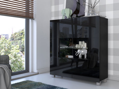 Szekrény Calabrini (Bralani BR01), Led világítás: Igen fehér, Szín: Fekete + Fényes fekete