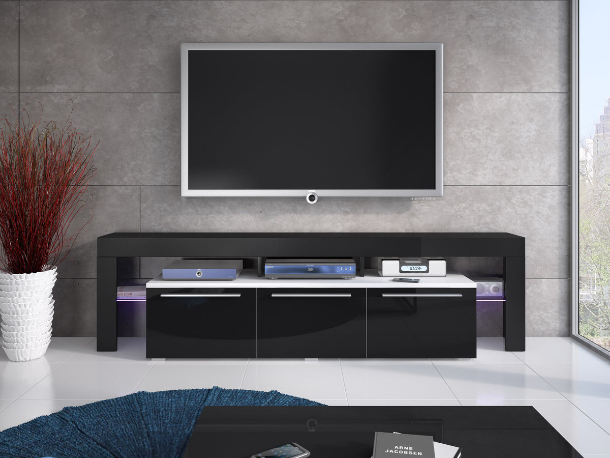 TV-állvány Beta 150 plus (Quatro 150 Plus), Szín: Fehér + Fényes fekete